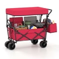 thumbnail image 1 of Gymax Collapsible Wagon w/Removable Canopy Adjustable Handles Detachable Storage Bag Red & Black, 1 of 10
