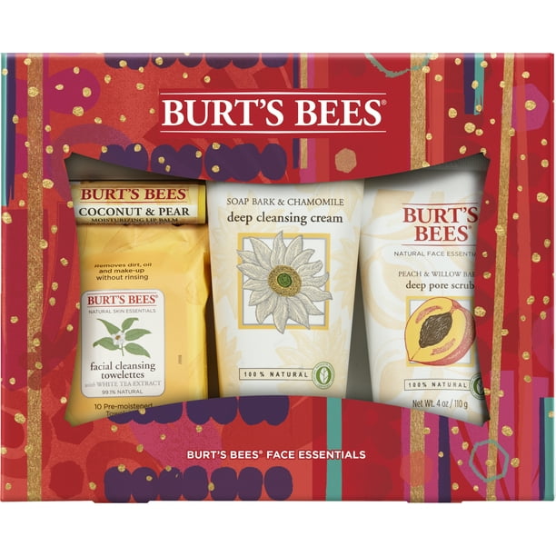 Burt's Bees Face Essentials Holiday Gift Set, 4 Skin Care Products Cleansing Towelettes, Deep