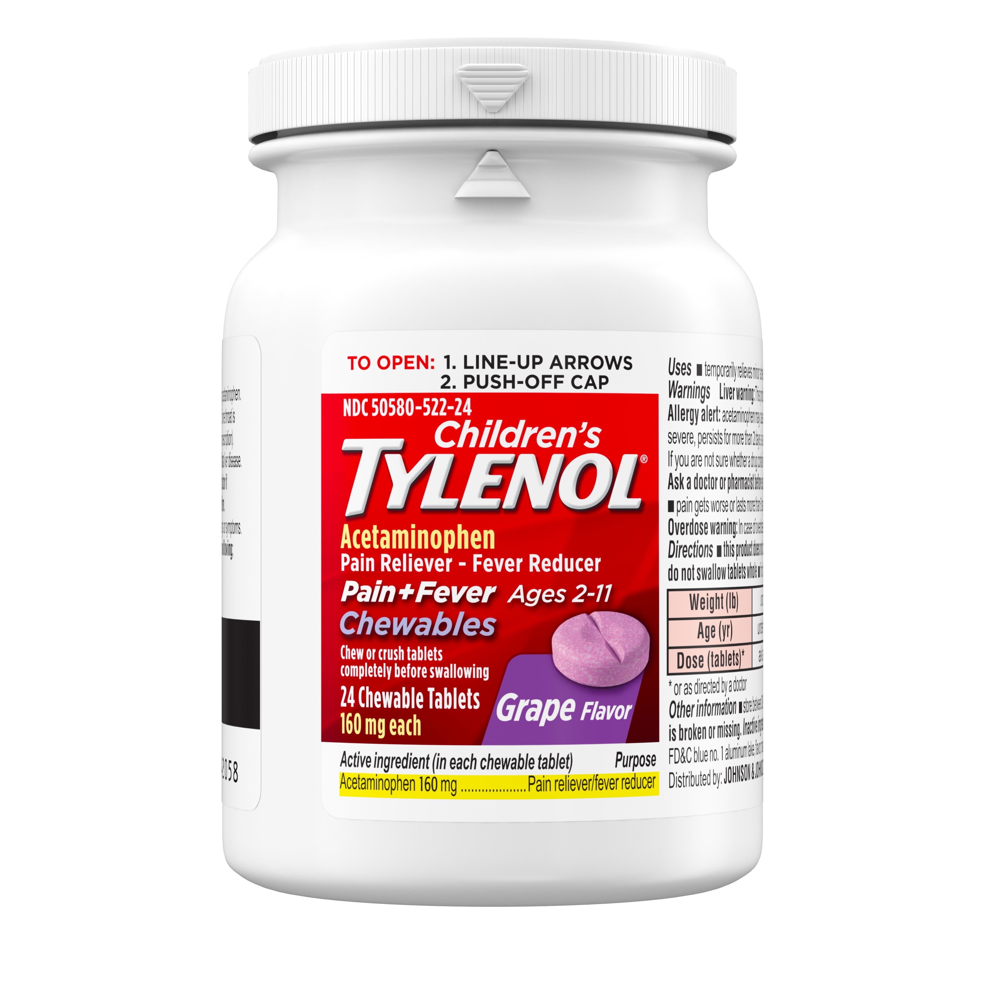 Children's Tylenol Chewables with 160 mg Acetaminophen, Grape, 24 ct