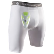 Shock Doctor, Compression Athletic Shorts with Protective Cup, Youth, White