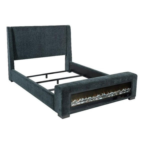 Preston Upholstered California King Audio Flame Visualizer Bed Dark Blue