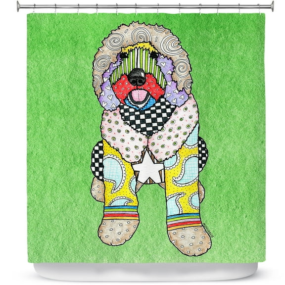 Shower Curtains 70" x 73" from DiaNoche Designs by Marley Ungaro - Labradoodle Dog Green