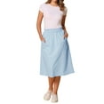 thumbnail image 2 of Falda de algodón para mujer INSPIRE CHIC con cintura elástica, falda midi tipo campesina A-line con bolsillos, L azul claro, 2 of 6