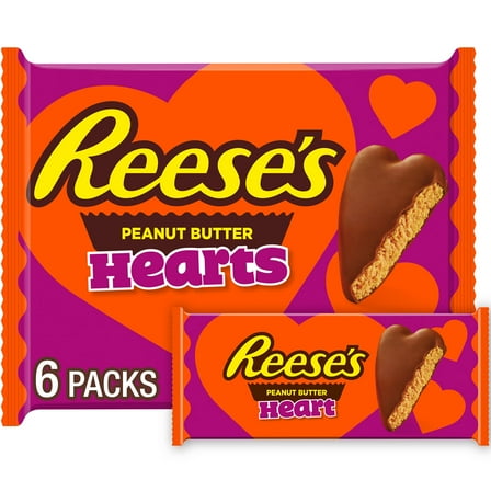 REESE'S Milk Chocolate Peanut Butter Hearts, Valentine's Day Candy Packs, 1.2 oz (6 Count)