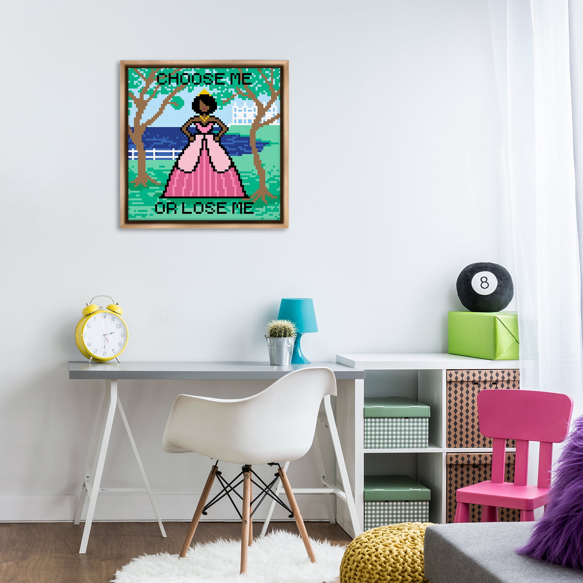 Stupell Industries Choose Me Pixel Princess People Painting Brown Floater Framed Canvas Art Print Wall Art, 25 x 25