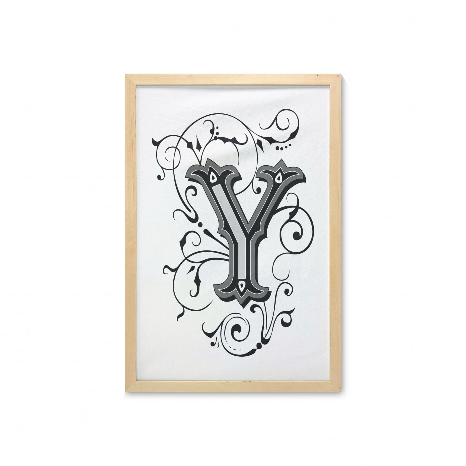 Letter Y Wall Art with Frame, Calligraphy Inspired Medieval Capital