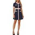 thumbnail image 2 of INSPIRE CHIC Women's Vintage Dress Contrast Color Wear-to-Work Dresses M Dark Blue, 2 of 5