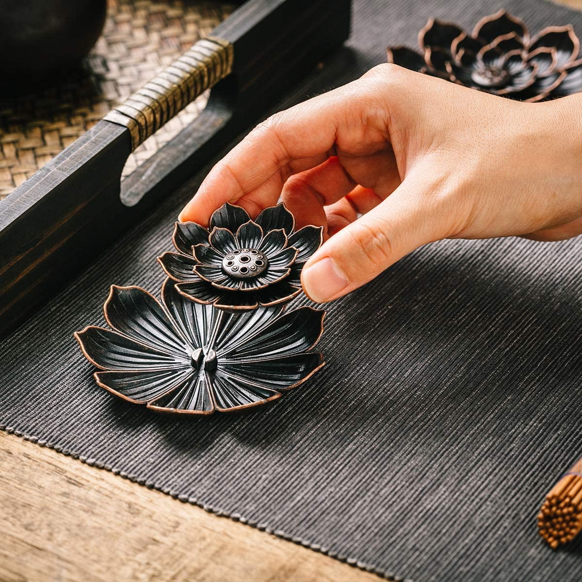 2 Pack Incense Burner, Incense Holder for Sticks, Brass Lotus Incense Stick Holder