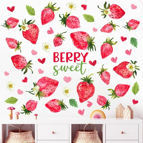 Adhesivos de Pared Mfault Corazón de Fresa Decoración para Dormitorio 89x30 cm