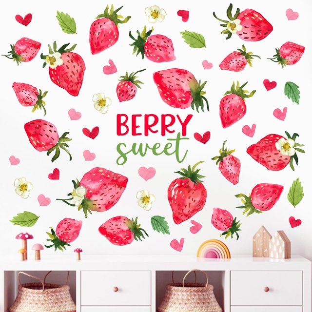 Adhesivos de Pared Mfault Corazón de Fresa Decoración para Dormitorio 89x30 cm