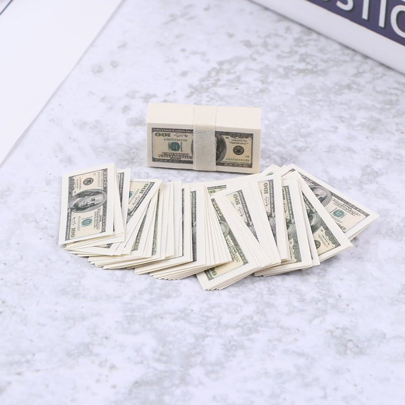 100 Sheets/set Mini Dollar 1:12 Dollhouse Miniature Life Money Us $100 Bank_H1 