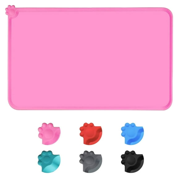 Dog Food Mat, Silicone Dog Cat Bowl Mat, Non Slip Waterproof Pet Feeding Mat Food Container for Small Animals, Pink