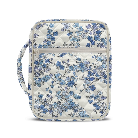 HELLHERO Polyester Quilted Bible Cover Case with Lightweight, Blue Ditsy Floral Print Portable Waterproof Quilted Bible Covers for Scripture Study