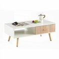 thumbnail image 3 of White Rectangle Coffee Table having Solid Wood Legs and a Sliding Drawer, 40.94"L x 21.26"W x 16.34"H, Load-bearing 220lbs, 3 of 15