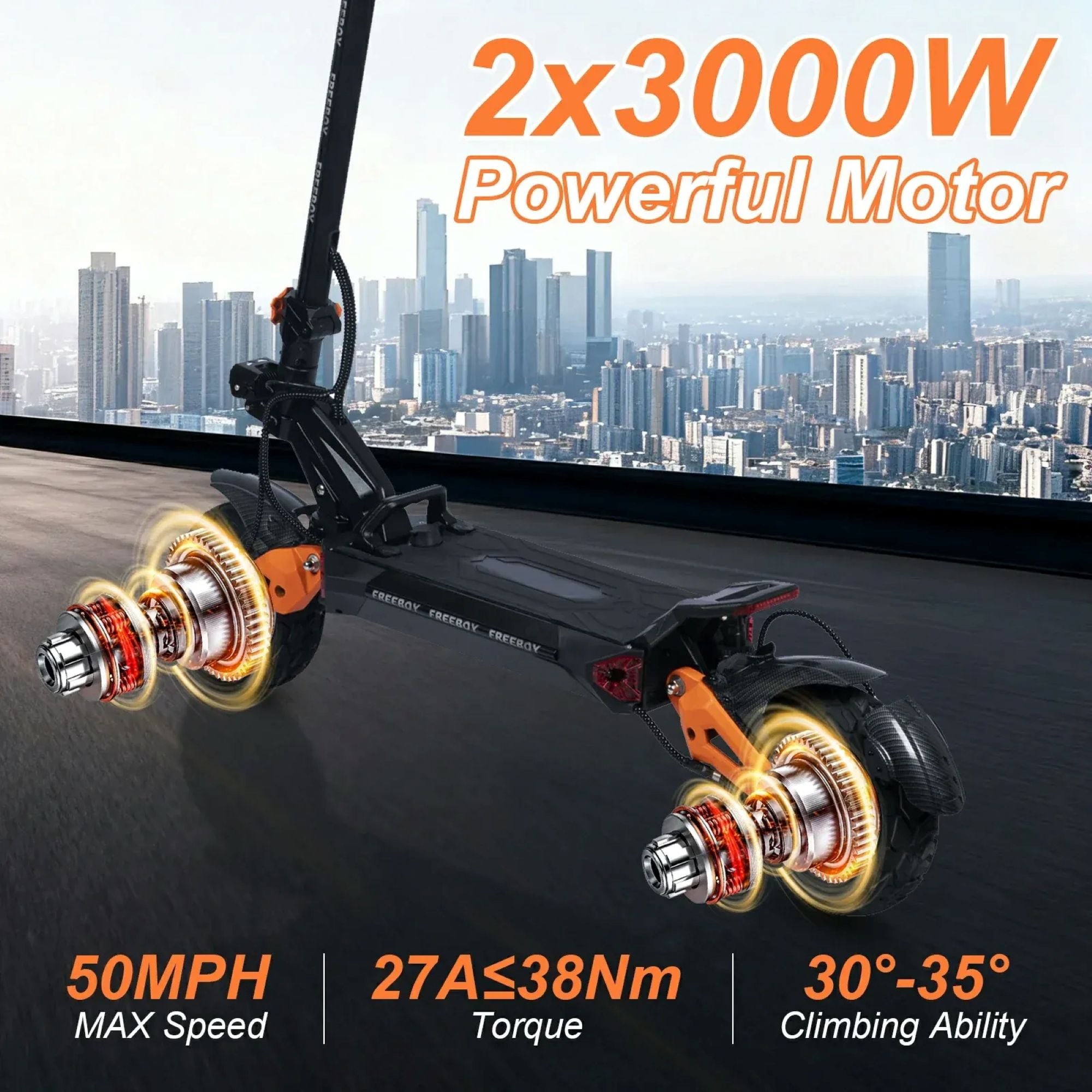 FREEBOY H9 Electric Scooter Adult,6000W Dual Motor,Maximum 50 MPH,60V 30Ah 50 Miles,11 inch All Terrain Tires,Foldable Commuting Electric Scooter,high-Speed Off-Road,UL2272