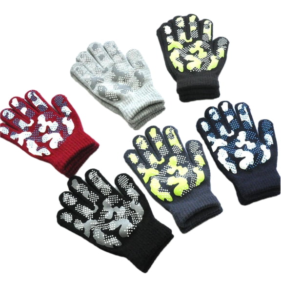SPRING PARK 1 Pair Kids Children Autumn Winter Camouflage Anti Slip Casual Knitted Gloves Boys Girls Outdoor Sports Mitten 6 Colors