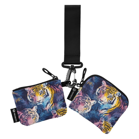 Portable Coin Purse Two 4.13x4.13 Iinches 4.13x3.5 Inches Wrist Coin Purse Keys Coin Purse Portable Women's Purse Jungle Colored Tiger