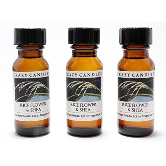 rice flower & shea 3 bottles 1/2 fl oz each (15ml) premium grade scented fragrance oil by crazy candles