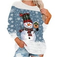 thumbnail image 6 of HOMBOM Womens Merry Sweatshirts Crewneck Light Blue Plus Size Essentials Christmas Fashion Snowman Xmas Sweatshirt for Adult, 6 of 6