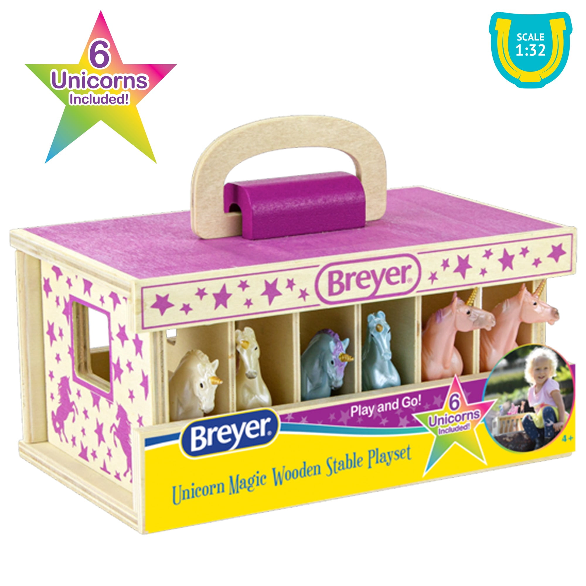 Breyer Horses - Unicorn Magic 1:32 Scale Wooden Stable Playset With 6 Unicorns
