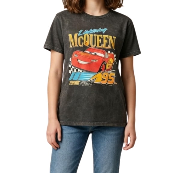 Disney Pixar Cars Lightning McQueen 95 Juniors Graphic T-Shirt, Vintage Wash, XS-XL