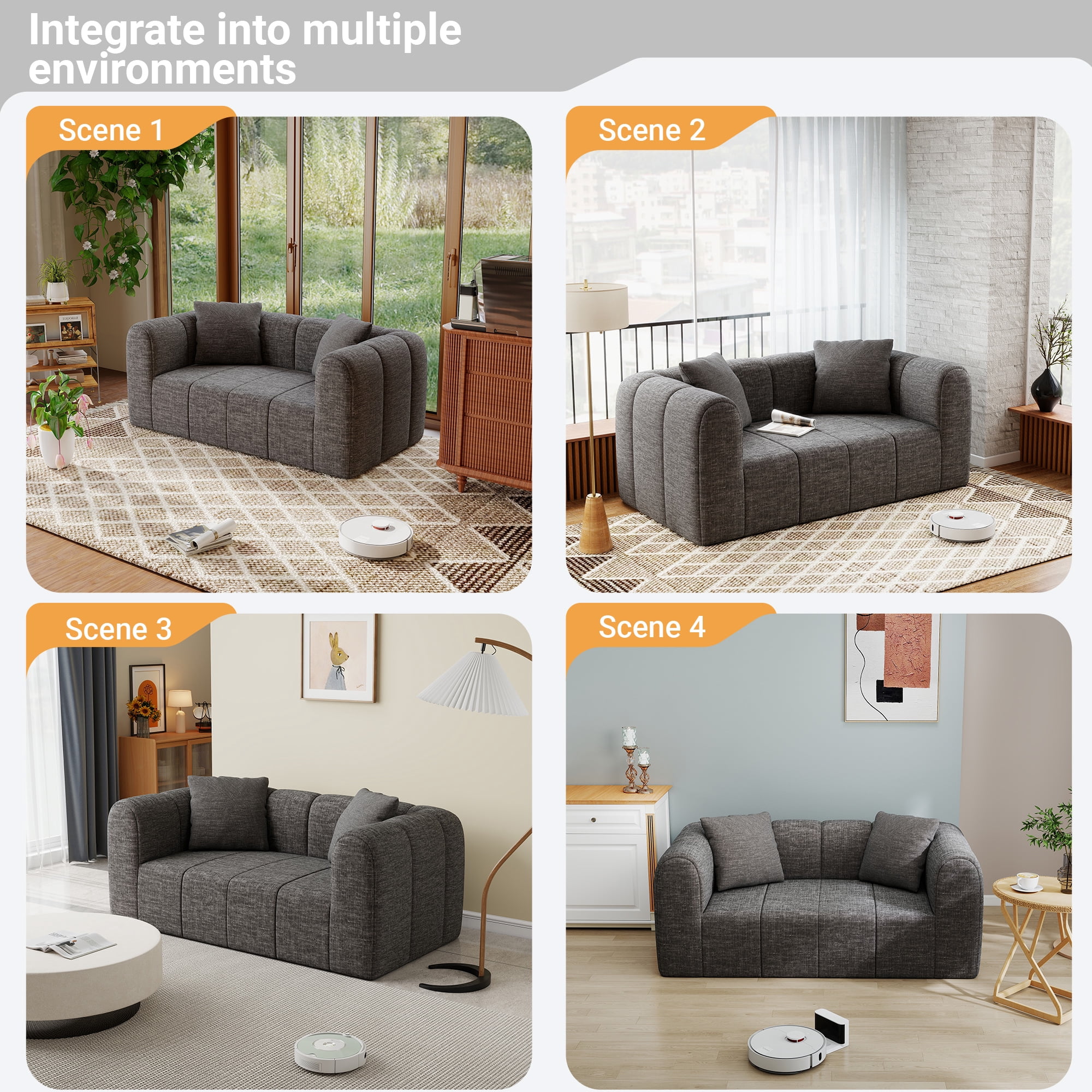 Meeyar Loveseat Sofa with 2 Cushions, 65" Modern Bubble Couch 2 Seater for Living Room, Charcoal Black