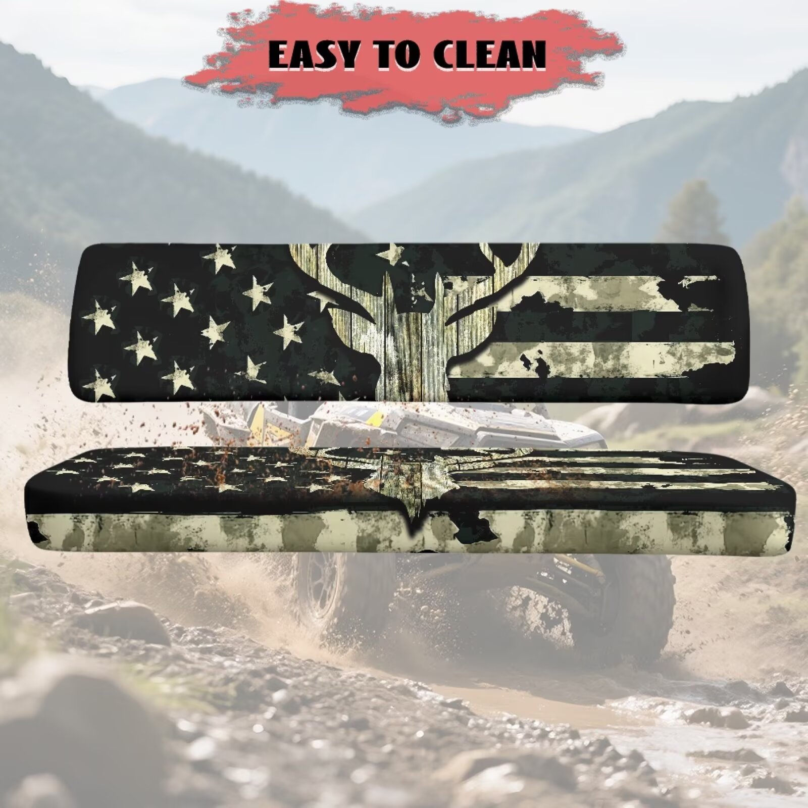 Yuyamidu Camo Deer Bench Seat Cover Compatible with Kawasaki Mule 4010 4x4 American Flag Ranger Seat Cover Easy to Install Four Wheeler Accessories