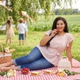 thumbnail image 3 of Agnes Orinda Women's Plus Size Blouses Round Neck Floral Tie Waist Short Flare Sleeve Tops 2X Pink, 3 of 8