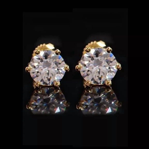 1Ct Lab Created Diamond Round Cut Lady Stud Earring 14K Yellow Gold Plated