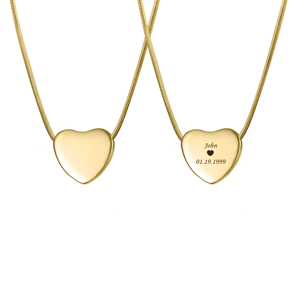 Gold Heart Cremation Necklace, Memorial Jewelry Gold Ashes Holder, Stainless Steel Heart Keepsake Urn, Pet Ashes Holder Heart Necklace, with Filling Kit and Jewelry Box [Gold, No Engraving]