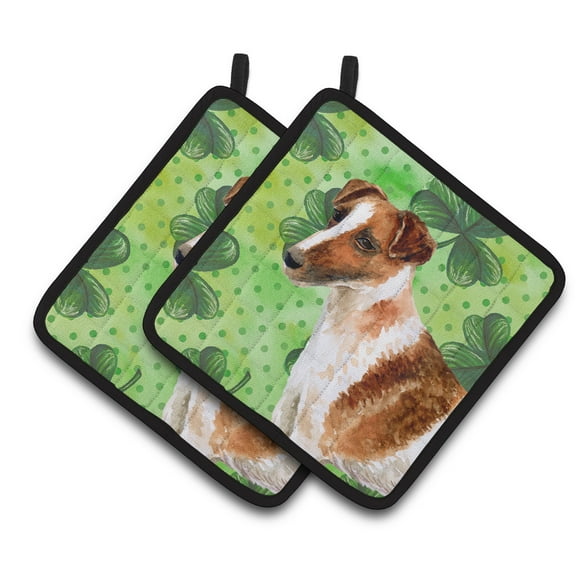 Caroline's Treasures Smooth Fox Terrier St Patrick's Pair of Pot Holders