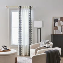 Better Homes & Gardens Embroidered Border Light Filtering Indoor Curtain Single Panel, Pole Top, Back Tab, Vanilla Dream, Rich Black, Polyester, Recycled Poly, 50"W x 84"L, Adult