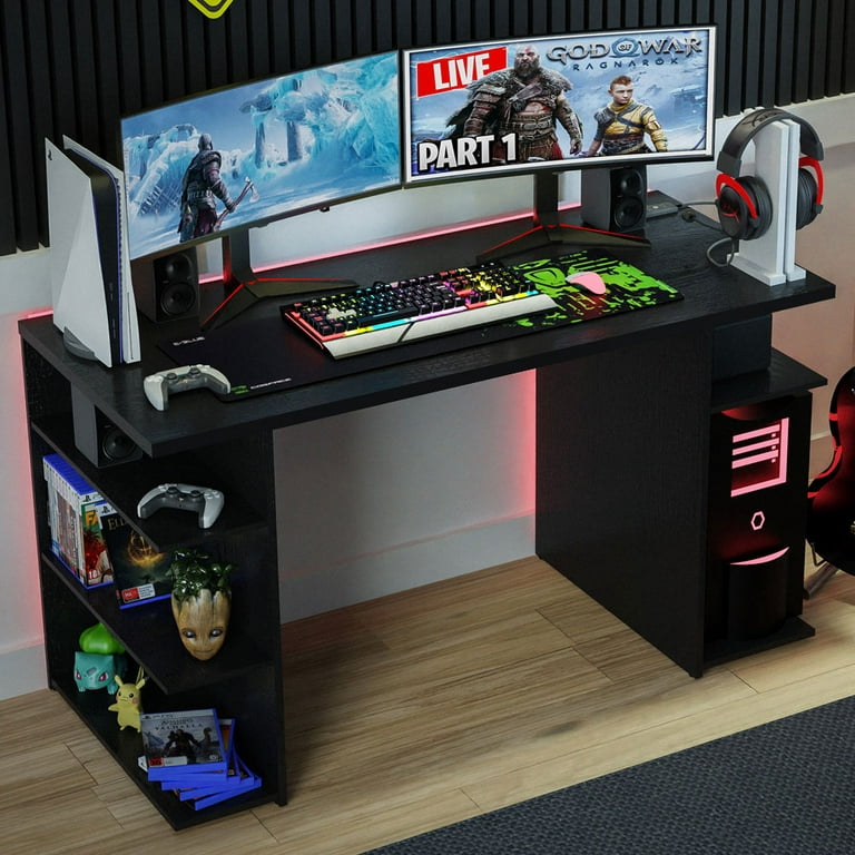 Buy 53 Wooden Rectangular Computer Gaming Desk, Black and Red By The Urban  Port