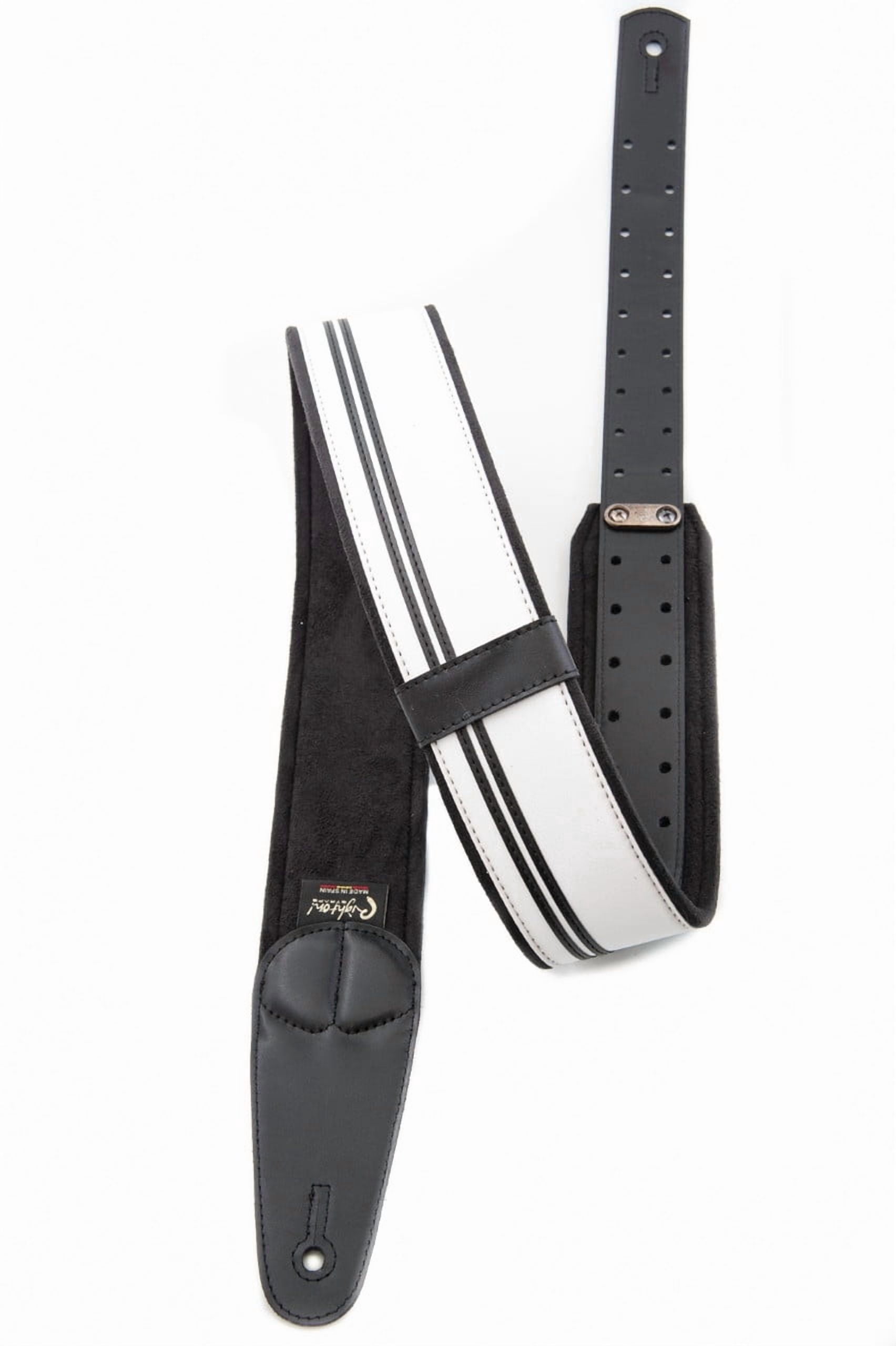 RightOn! Straps Mojo Race-60 B&W Vegan Guitar Strap – Black & White Racing Stripes