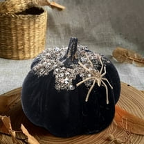 Halloween Pumpkin Decor - 4" Flocked Black Ornament for Tabletop (Thanksgiving Centerpiece, Vintage Gothic Home Accent & Witch Party Supplies)