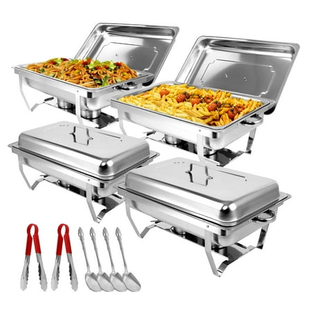 

BreeRainz 4 Pack 8QT Chafing Dish Buffet Set Stainless Steel Food Warmer Set Rectangular Buffet Server with Tongs & Spoons for Parties Catering Banquets Events (Full Size)