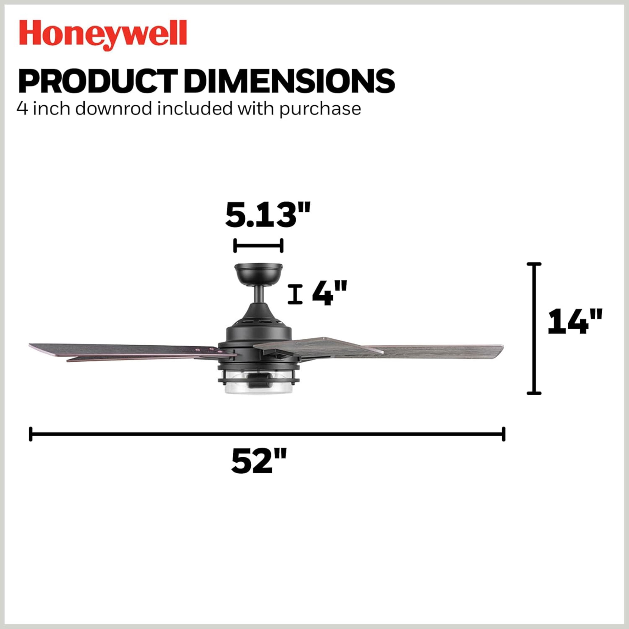 Honeywell Myers Park 52" Ceiling Fan w/ Remote, & Reversible Blades, Matte Black