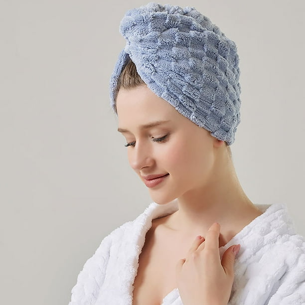 Fiudx Gorro de Ducha de Terciopelo para Cabello Seco, de Secado Rápido, Suave Forro Polar Coral, Cierre con Una Sola Mano, Secado Rápido para Cabello Largo y Grueso, Multiusos, 25 X 65 Cm.