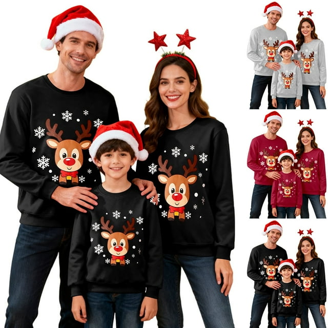 SGMVNU Chandails en Molleton de Noël Assortis pour la Famille 2025 Lettres Imprimées Graphiques Xmas Col Rond Manches Longues Chandail-Over (Enfants, Rouge, 2-3 Ans)