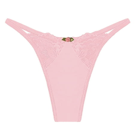 Ladies Underwear Panties Underwear Pink Lace Thong Breathable Underwear for Women M