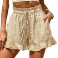 thumbnail image 3 of Pantalones cortos con estampado floral pantalones cortos casuales 2 bolsillos cintura alta dobladillo con volantes ajuste holgado de moda para mujer para fiesta, 3 of 6