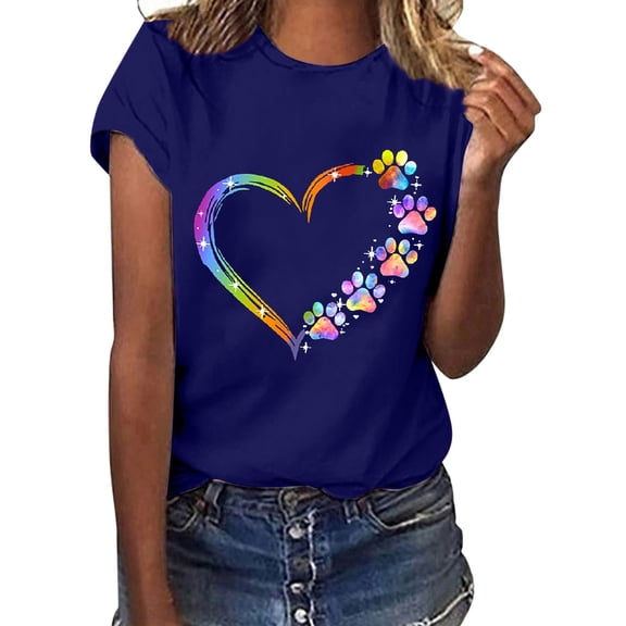 PNTUTB Women'S Letter Casual Summer Tops Heart Graphic Print Tee Short Sleeve Crew Neck T Shirt