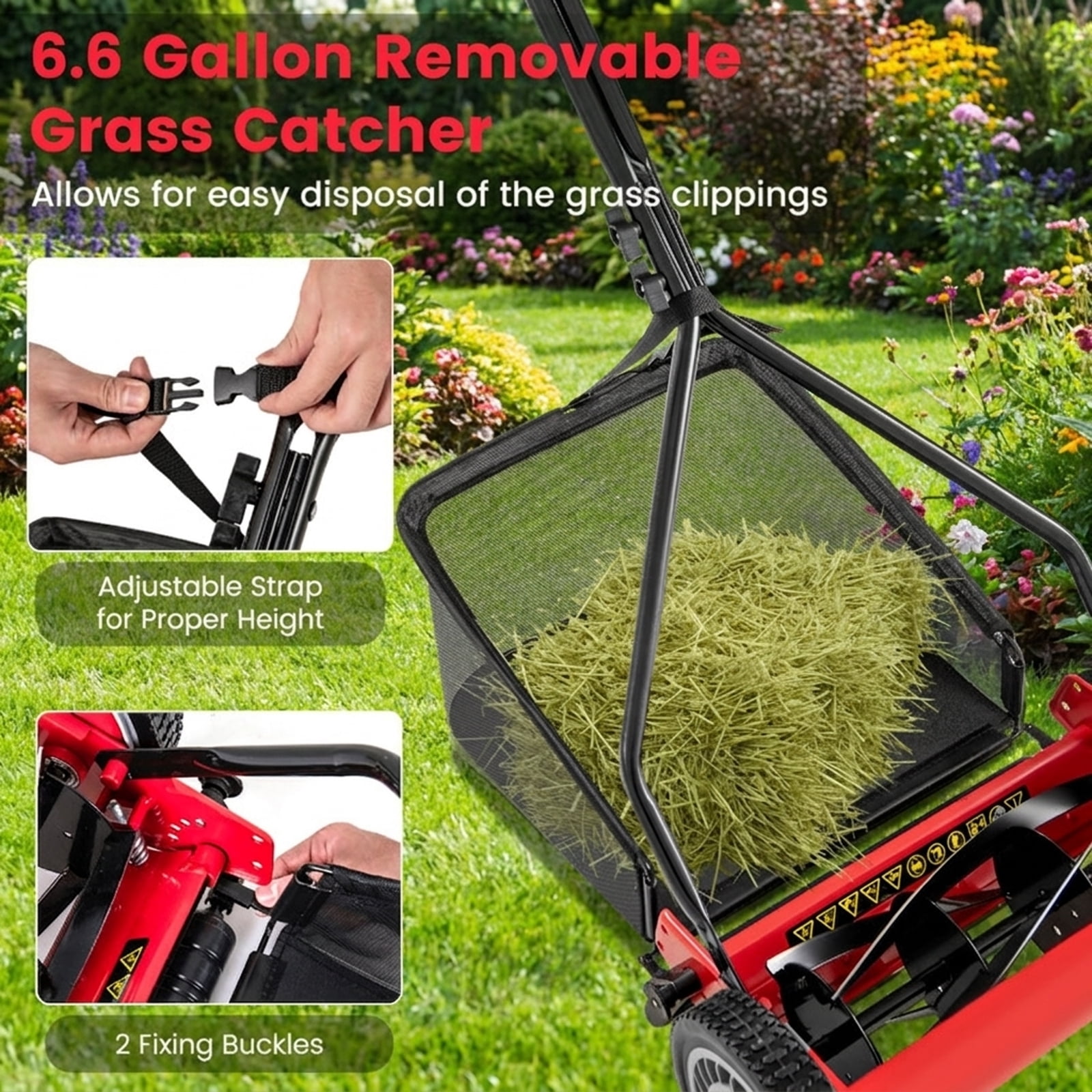 Biotree 16-Inch 5-Blade Push Reel Lawn Mower with 7-Gallon Grass Catcher Bag 4 Height Settings Foam-Grip Handle - Green
