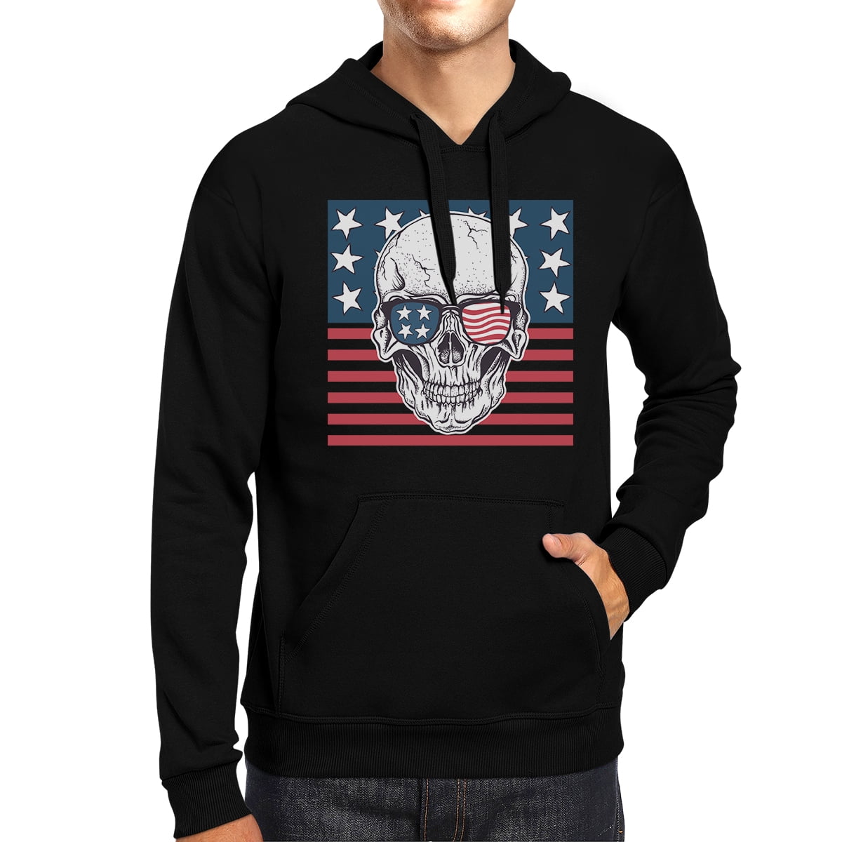 Dark American Skull Flag Womens Long Sleeve Pullover Hooded Sweatshirt Top Hoodie with Fleece Lining 