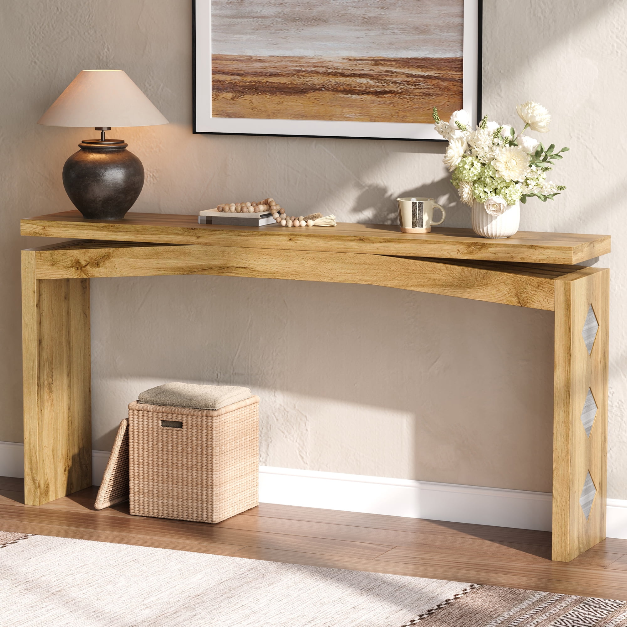 HOQBN Wood-Style Console Table, Sofa Back Side Table, 31" High Entryway Desk for Hallway, Living Room and Entrance Natural