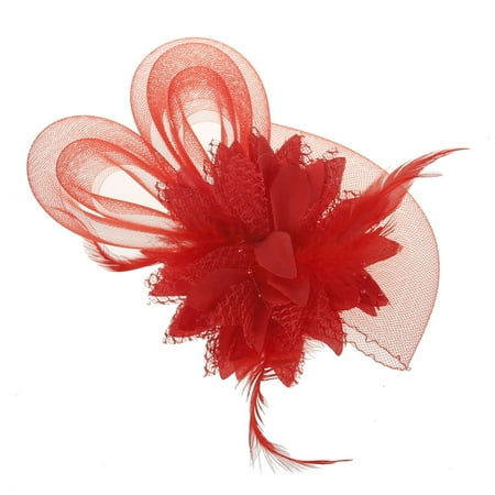 Bridal Jewelry Elegant Flower Women Stylish Hair Ornament Feather Headband Shimmer Headdress red
