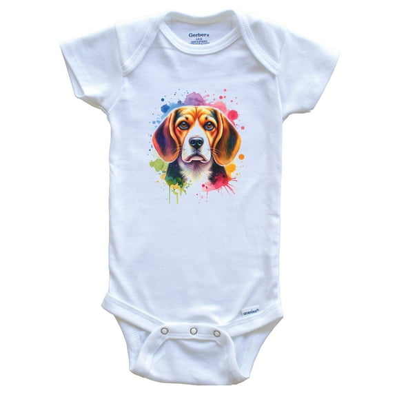 Beagle Rainbow Watercolor Portrait Dog Lover Baby Bodysuit - Beagle Baby Gift, 0-3 months white
