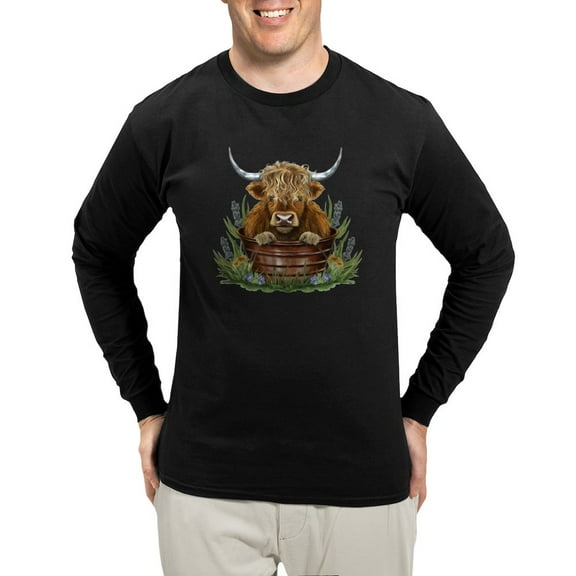 CafePress - Highland Cow Sitting In A Metal Men's Long Sleeve T Shirt - Long Sleeve Dark T-Shirt
