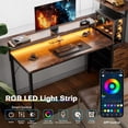 thumbnail image 5 of 44 inch Gaming Desk with Led Lights & Outlets, Computer Desk with 3 Drawers & Shelves, Gamer Desk with Monitor Stand & Side Hooks for Game Room, Home Office, Rustic Brown, 5 of 8