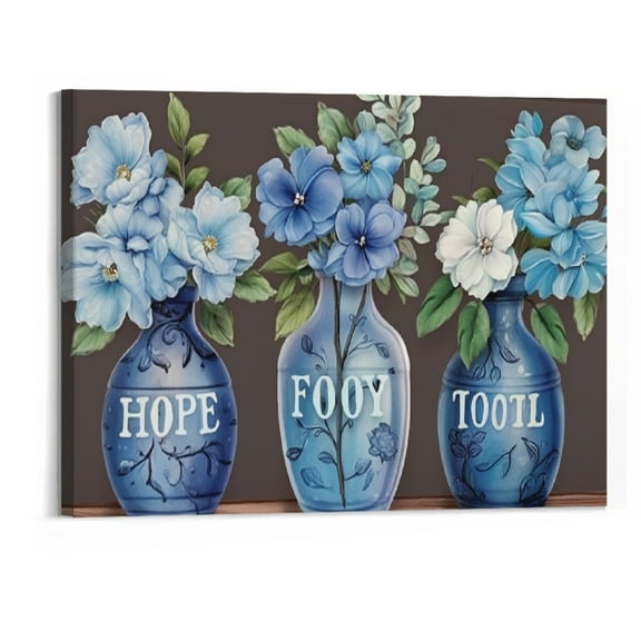 Shiartex Flower Wall Art Rustic Floral Pictures Wall Decor Farmhouse Blue Flower Canvas Prints Today I Choose Joy Inspirational Painting Modern Artwork Home Decoration for Bedroom Living room 20x16 In